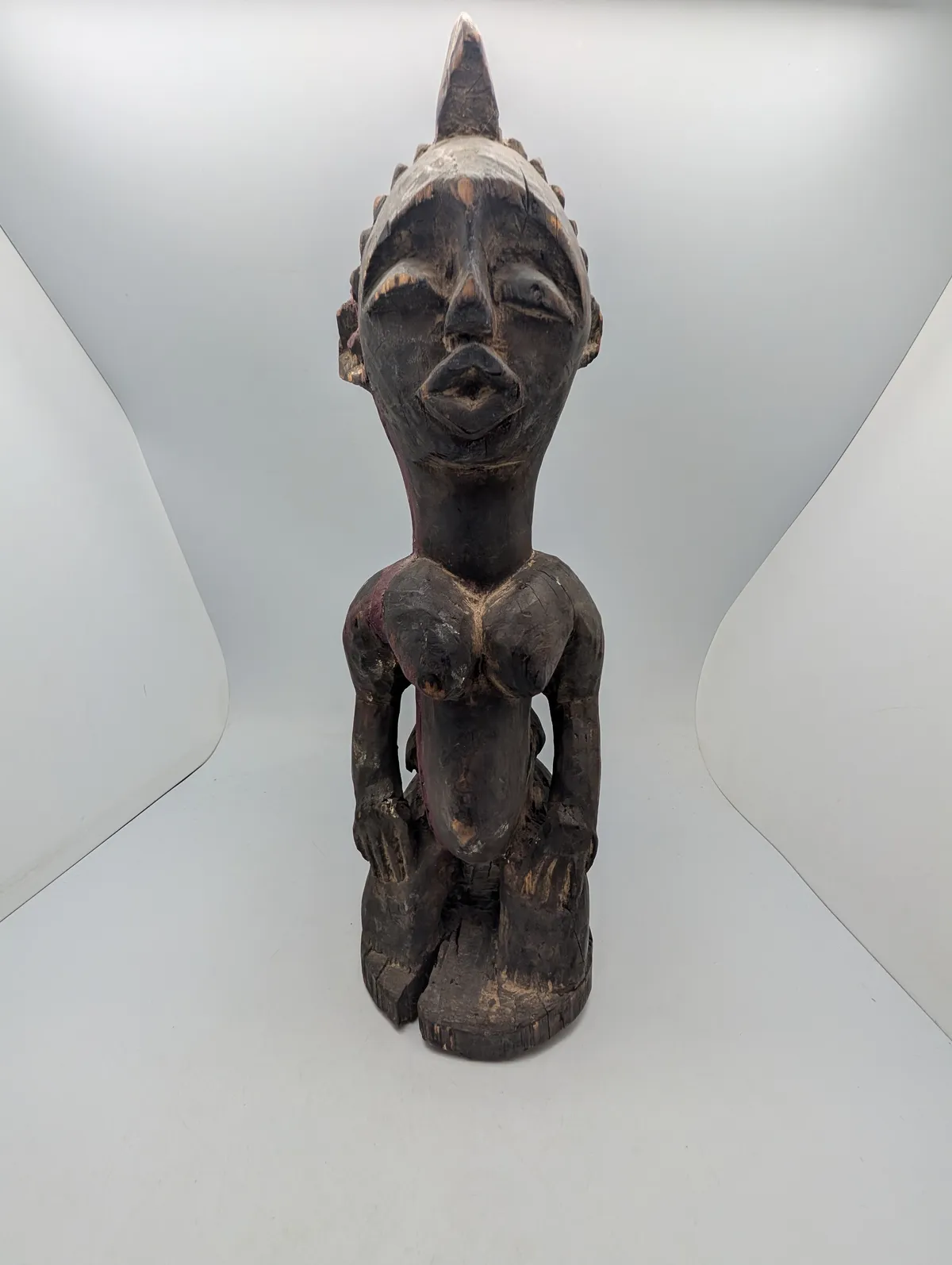 West African Hand-Carved Dark Wood Fertility Figure