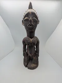 West African Hand-Carved Dark Wood Fertility Figure