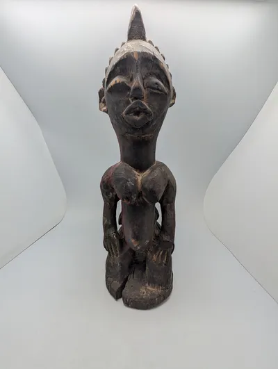 West African Hand-Carved Dark Wood Fertility Figure