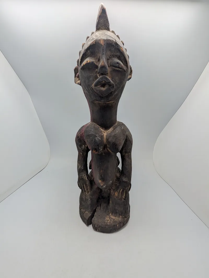 West African Hand-Carved Dark Wood Fertility Figure