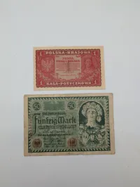 1919 Polish 1 Marka and 1920 German 50 Mark Banknotes