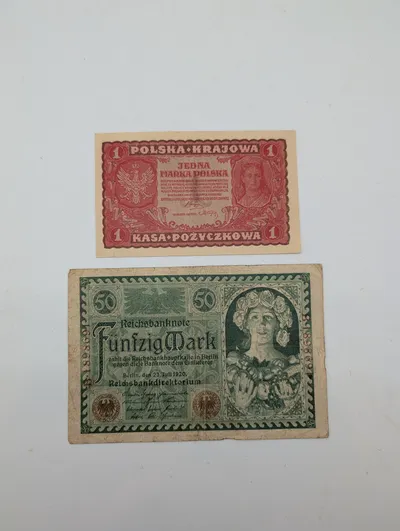 1919 Polish 1 Marka and 1920 German 50 Mark Banknotes