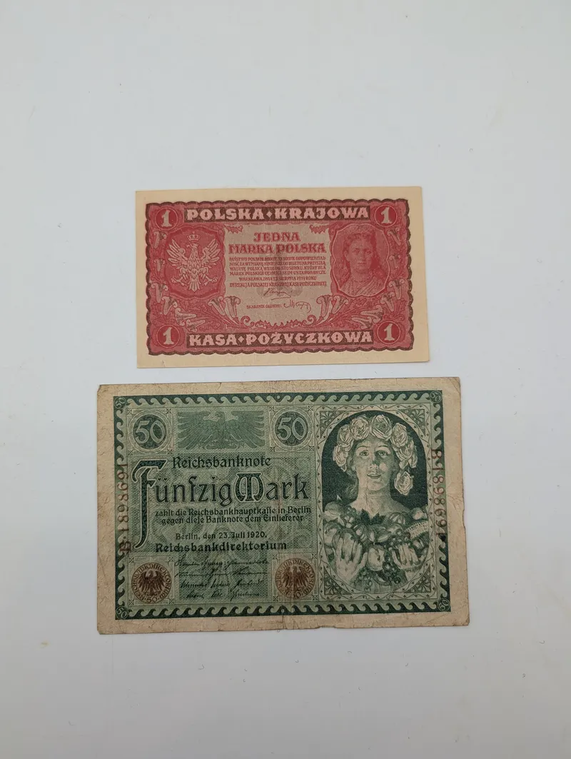 1919 Polish 1 Marka and 1920 German 50 Mark Banknotes