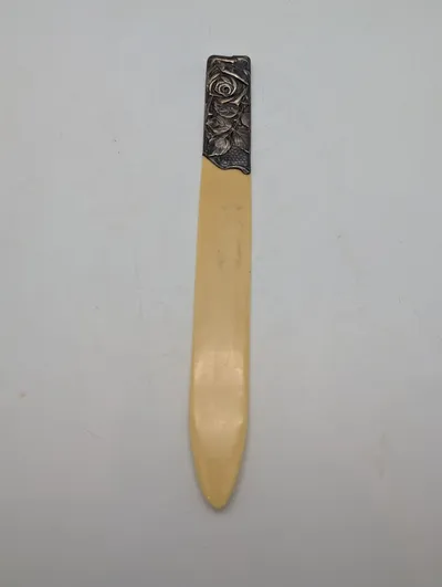 Antique Sterling Silver Repoussé Rose Handle Bone Letter Opener