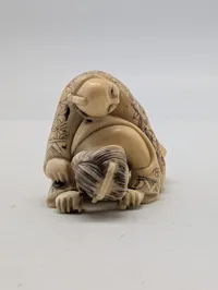 Antik JAPANESE HAND CARVED EROTIC NETSUKE FIGURES EDO / MEIJI PERIODE 