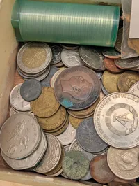 Mixed International Coin Collection in Vintage Cigar Box