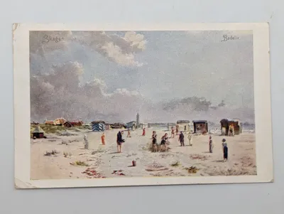 Vintage Skagen Badeliv Beach Scene Art Postcard