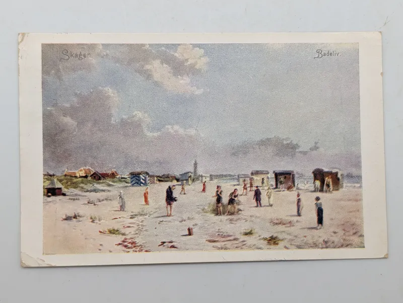 Vintage Skagen Badeliv Beach Scene Art Postcard