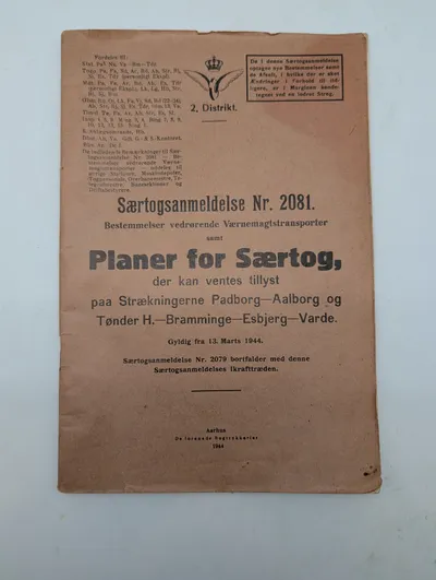 1944 Danish State Railways (DSB) Særtogsanmeldelse Nr. 2081 Document (Værnemagtstransporter)