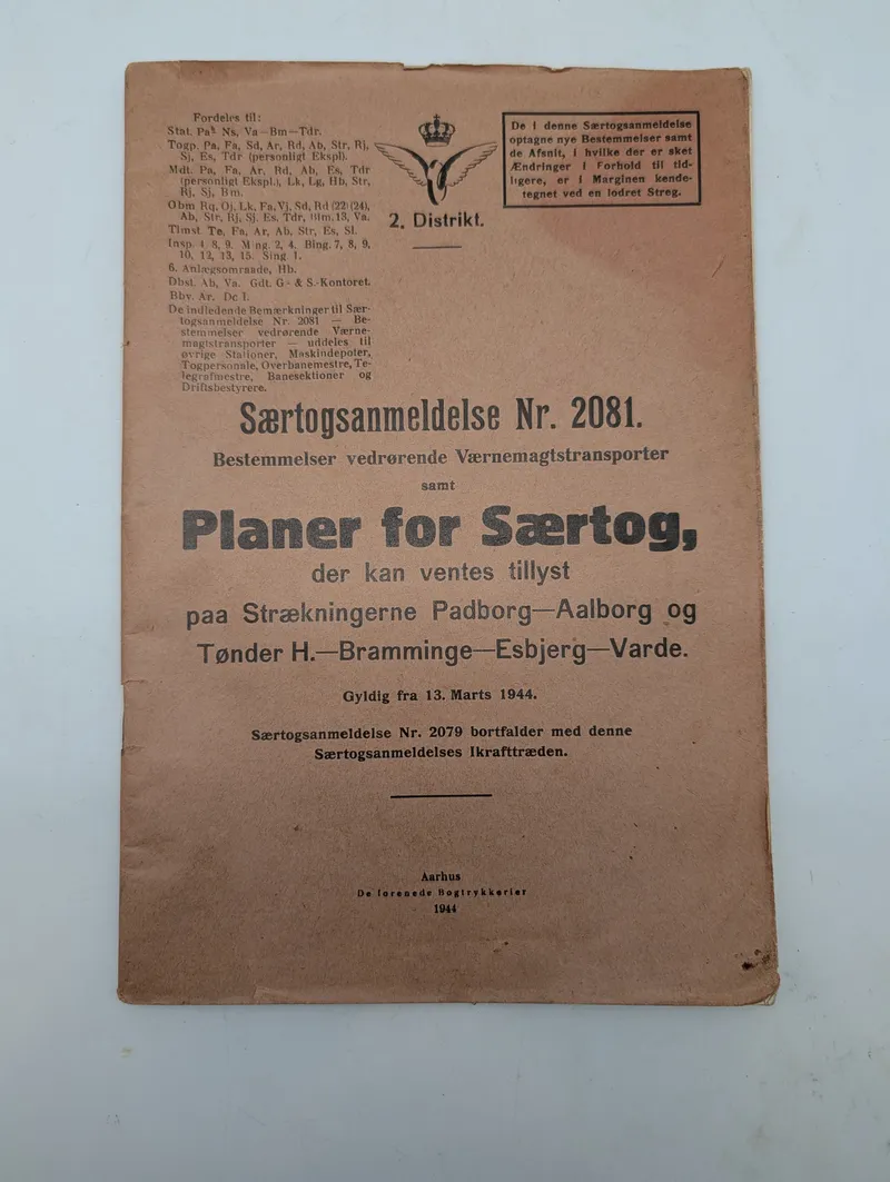 1944 Danish State Railways (DSB) Særtogsanmeldelse Nr. 2081 Document (Værnemagtstransporter) 