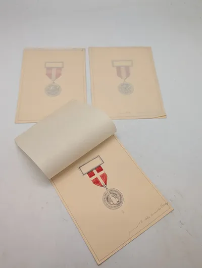 A. Michelsen, tre originale akvareltegninger til medaljer, 1931
