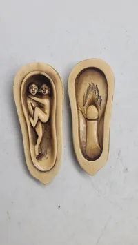 Antik JAPANESE HAND CARVED EROTIC NETSUKE FIGURES EDO / MEIJI PERIODE 