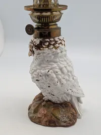 Meissen Porcelæn Ugle Olielampe med Glas Skorsten