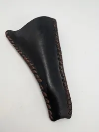 Vintage Hand-Stitched Leather Pistol Holster with Skull and Crossbones Motif