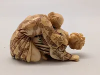 Antik JAPANESE HAND CARVED EROTIC NETSUKE FIGURES EDO / MEIJI PERIODE 