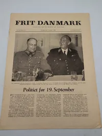 Tre eksemplarer af det danske modstandsblad Frit Danmark fra 1945-1946
