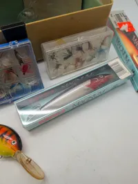 Vintage Fishing Tackle Collection with Rapala Magnum Lures and Tackle Box