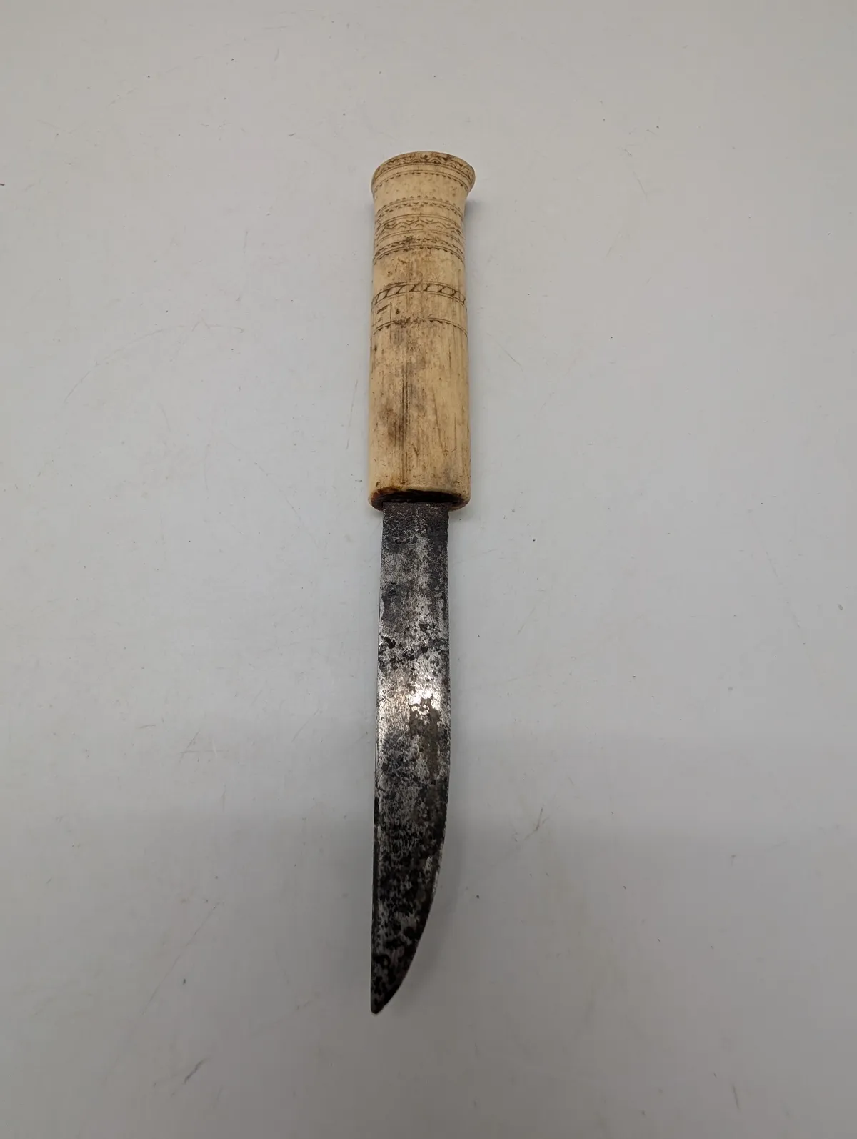 Antique Sami Puukko Knife with Carved Reindeer Bone Handle