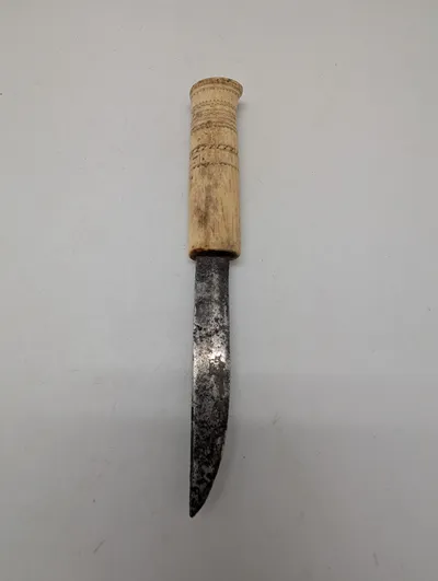 Antique Sami Puukko Knife with Carved Reindeer Bone Handle