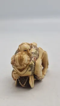 Antik JAPANESE HAND CARVED EROTIC NETSUKE FIGURES EDO / MEIJI PERIODE 