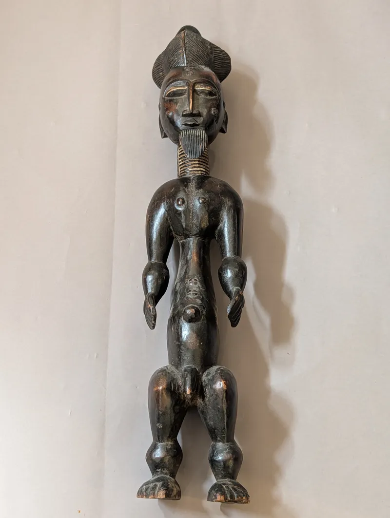 Hand-Carved African Baule Male Ancestor Figure in Dark Hardwood