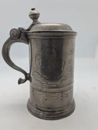 Antique 1813 Engraved Pewter Lidded Stein with Floral Motifs