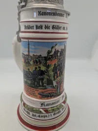 Tysk Reservist-ølkrus med Tinlåg, 1. Großh. Hess. Feld-Art.-Rgt. Nr. 25