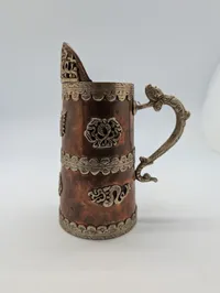 Tibetan Copper and Silvered Metal Butter Tea Pitcher with Dragon Handle