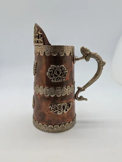 Tibetan Copper and Silvered Metal Butter Tea Pitcher with Dragon Handle