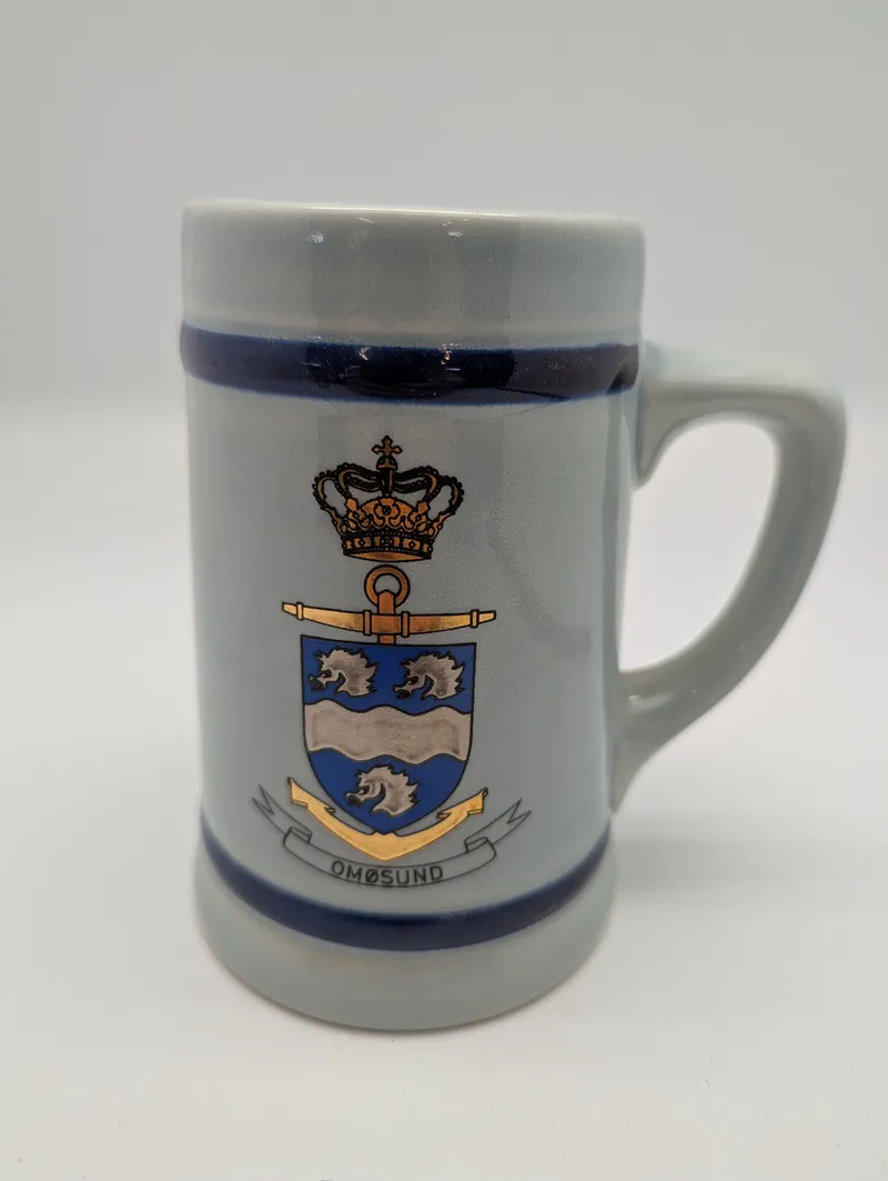 Danish Navy Omøsund Ceramic Beer Stein with Royal Crest