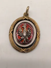 Antique Polish Eagle Enamel Pendant in Gilt Metal Frame