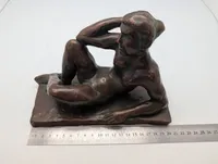 Mid-Century Modernist Terracotta Reclining Nude Sculpture by P. Markke