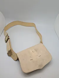 Vintage Buff Leather Military Style Haversack with Brass Hardware