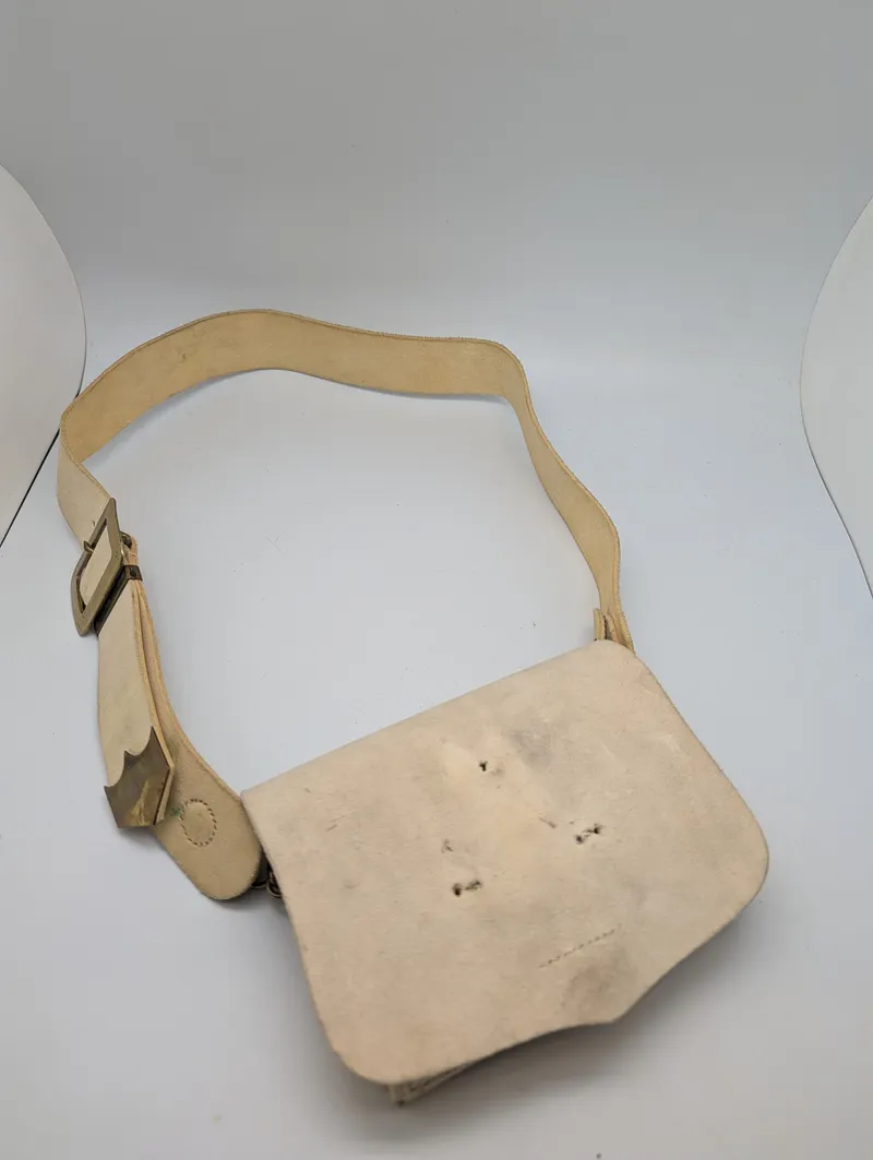 Vintage Buff Leather Military Style Haversack with Brass Hardware
