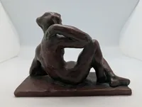 Mid-Century Modernist Terracotta Reclining Nude Sculpture by P. Markke