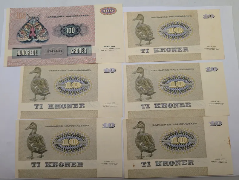 Danmarks Nationalbank Serie 1972 pengesedler, 100 kr og 10 kr