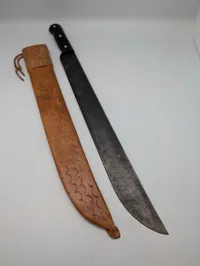 Vintage Machete med Præget Læderskede