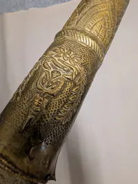Antique Southeast Asian Cleaver-Style Sword with Embossed Brass Hilt