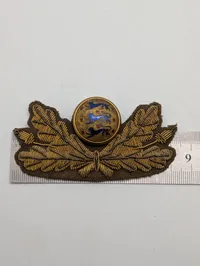 Dansk M23 kasketemblem med egeløv og to forgyldte agulletter Dragon officer