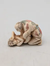 Antik JAPANESE HAND CARVED EROTIC NETSUKE FIGURES EDO / MEIJI PERIODE
