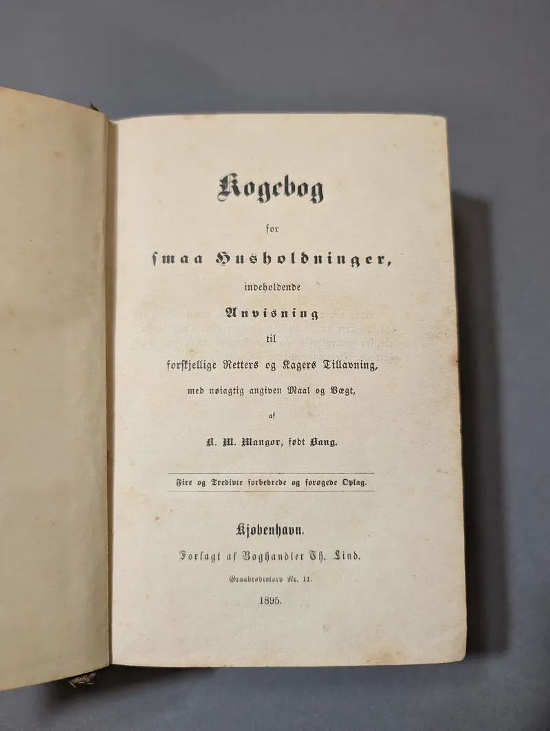1895 A. M. Mangor Kogebog for smaa Husholdninger Cookbook