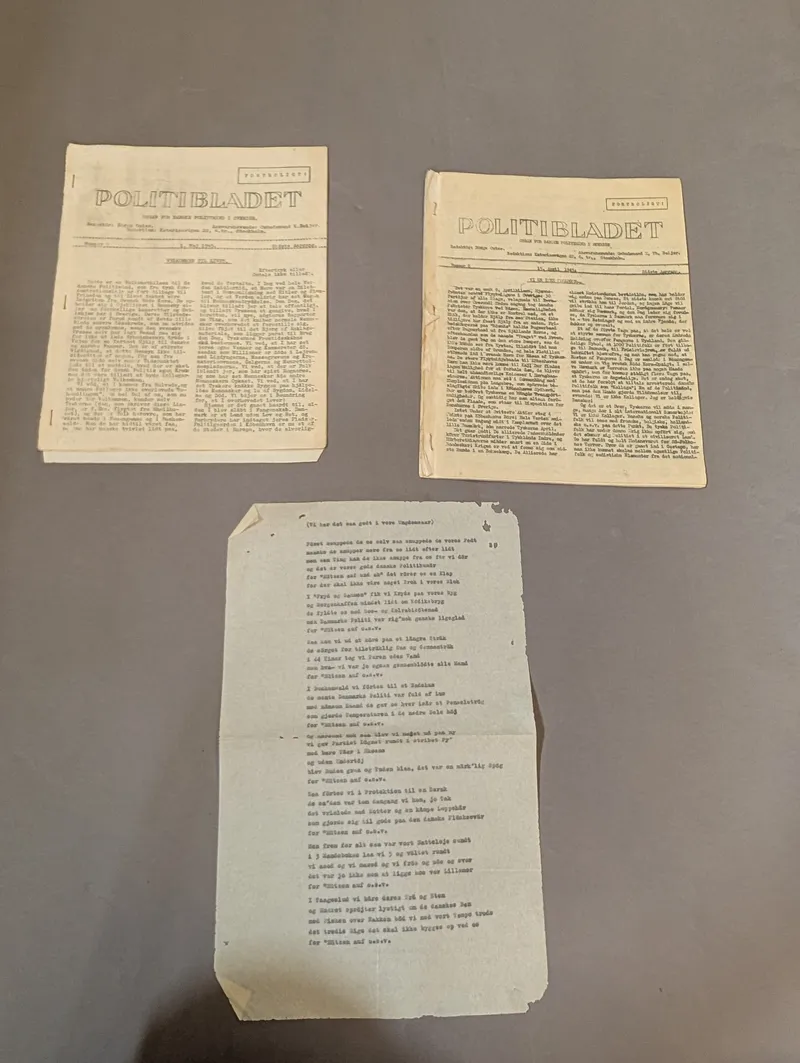 Tre sjældne eksemplarer af Politibladet fra 1945