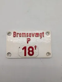 Dansk Jernbane Emaljeskilt - Bremsevægt P 18t
