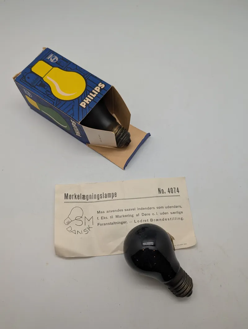 Vintage Philips Mørkelægningslampe No. 4074 Blackout Light Bulb
