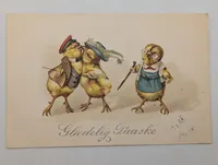 Vintage Danish Easter Postcard with Anthropomorphic Chicks