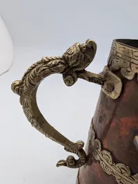 Tibetan Copper and Silvered Metal Butter Tea Pitcher with Dragon Handle