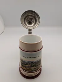 Vintage German Beer Stein with Pewter Lid, Gruss aus Oberndorf a.d.S.