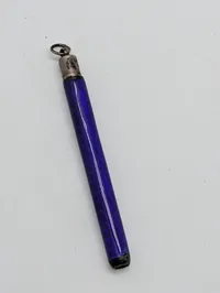 Antique Sterling Silver and Cobalt Blue Guilloché Enamel Chatelaine Pencil