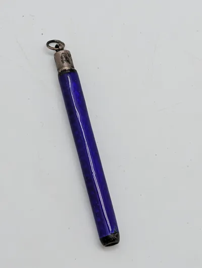 Antique Sterling Silver and Cobalt Blue Guilloché Enamel Chatelaine Pencil
