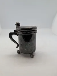 Antique Silver-Plated Miniature Lidded Tankard with Acorn Finial
